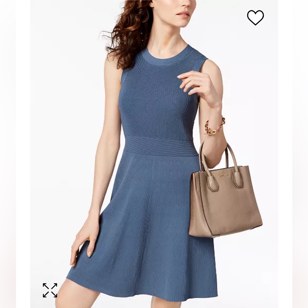 Nwot Women’s Michael Michael Kors Navy Small Ribbed Fit-And-Flare Sweater Dress
